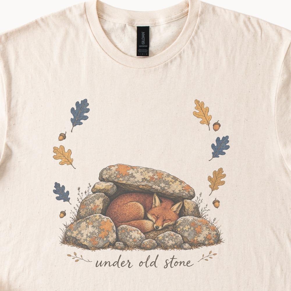 Under Old Stone Sleeping Fox Among Autumn Boulders Tee